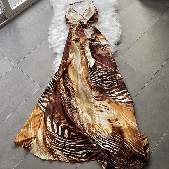 B.Smart Spaghetti Criss Cross Full Length Dress Sz 3/4 Safari Bronze Gow… - Picture 2 of 8